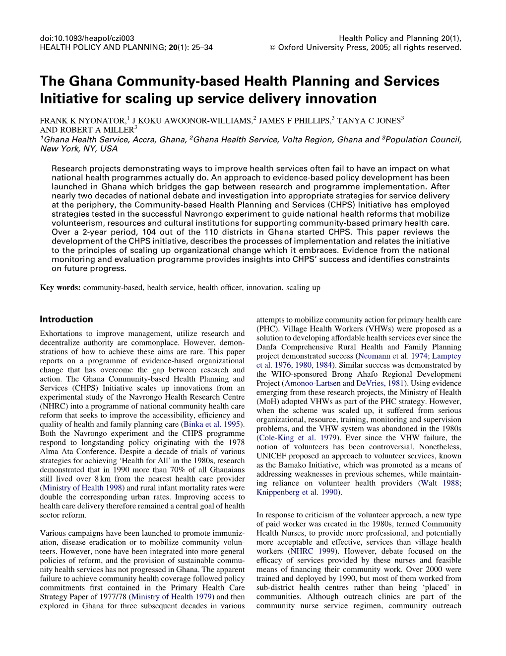 The Ghana Community-Based Health Planning and Services Initiative for Scaling up Service Delivery Innovation