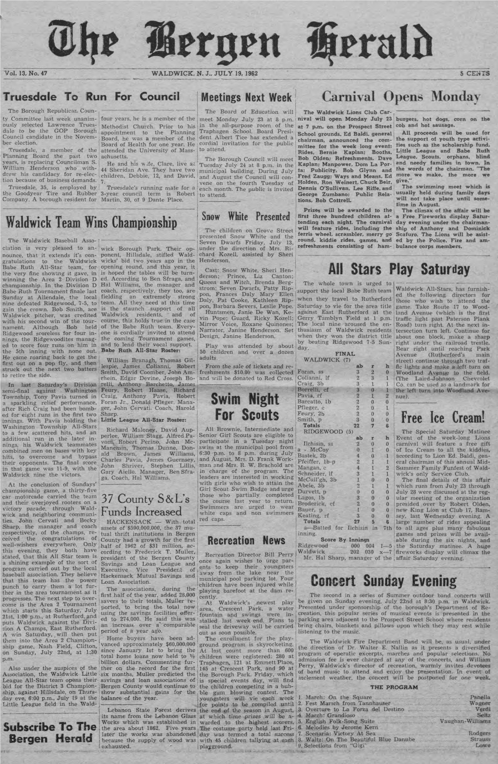 THE BERGEN HERALD Thursday July 19, 1962