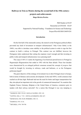 Railways in Trás-Os-Montes During the Second Half of the 19Th Century: Projects and Achievements Hugo Silveira Pereira