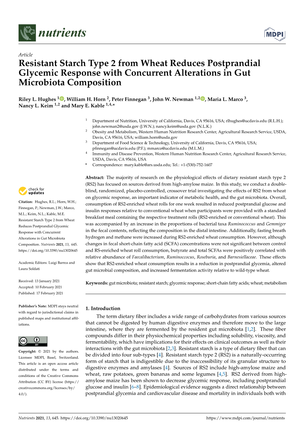 Resistant Starch Type 2 from Wheat Reduces Postprandial Glycemic Response with Concurrent Alterations in Gut Microbiota Composition