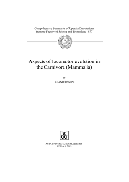 Aspects of Locomotor Evolution in the Carnivora (Mammalia)