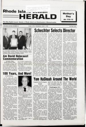 MAY 7, 1992 35¢ PER COPY Schechter Selects Director the Ruth and Max Alperin Ms