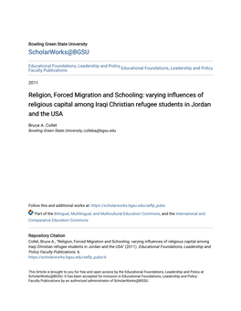 Religion, Forced Migration and Schooling: Varying Influences of Religious Capital Among Iraqi Christian Refugee Students in Jordan and the USA
