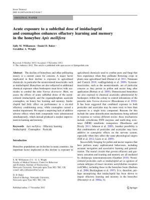 Acute Exposure to a Sublethal Dose of Imidacloprid and Coumaphos Enhances Olfactory Learning and Memory in the Honeybee Apis Mellifera
