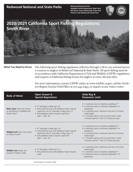 2020/2021 California Sport Fishing Regulations: Smith River