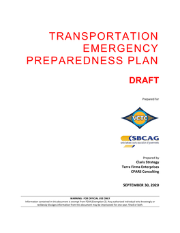 Transportation Emergency Preparedness Plan DRAFT | September 30, 2020 TABLE of CONTENTS