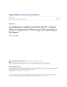 Contributory Liability Under the ACPA: a More Effective Approach to Deterring Cybersquatting at Its Source Andrew J