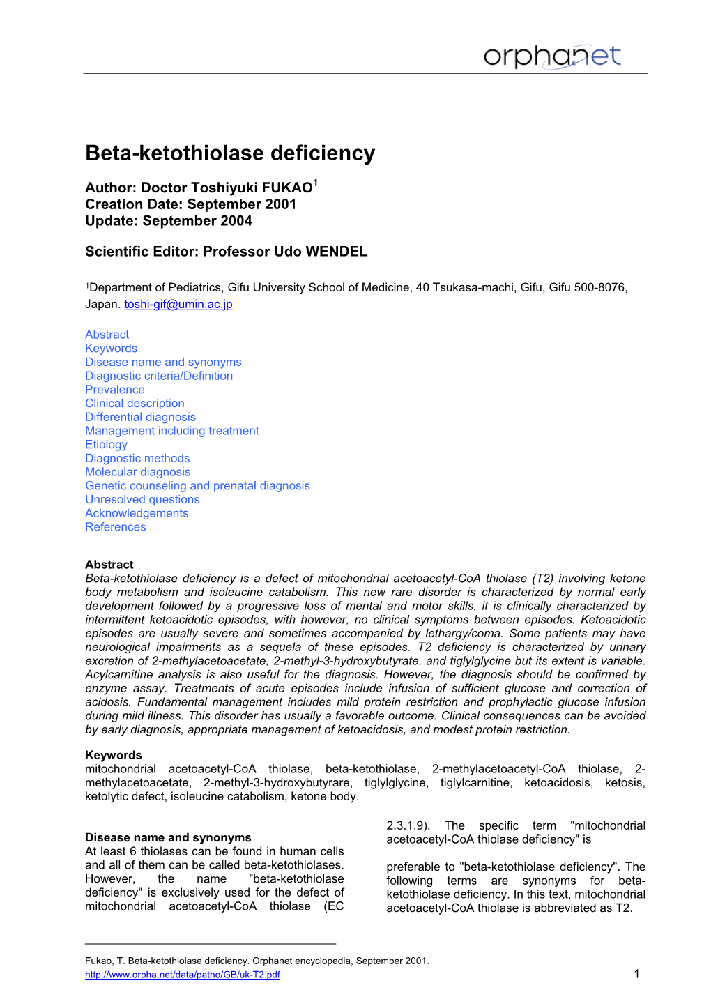 Beta-Ketothiolase Deficiency