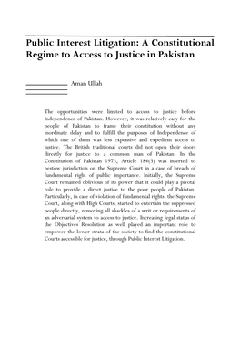 Public Interest Litigation: a Constitutional Regime to Access to Justice in Pakistan