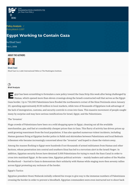 Egypt Working to Contain Gaza | the Washington Institute