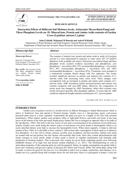 Interaction Effects of Different Soil Moisture Levels, Arbuscular Mycorrhizal Fungi and Three Phosphate Levels On: II-Mineral Ions, Protein and Amino Acids Contents of Garden Cress