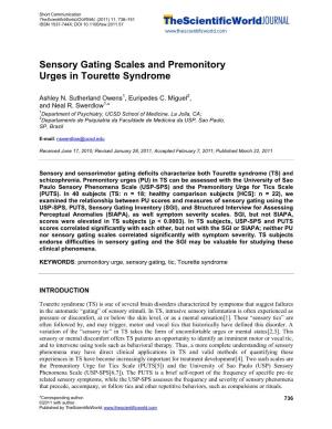 Sensory Gating Scales and Premonitory Urges in Tourette Syndrome