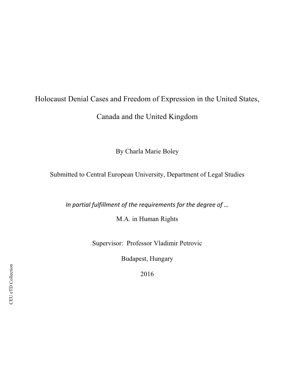 Holocaust Denial Cases and Freedom of Expression in the United States