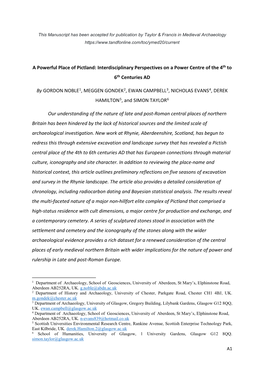 A Powerful Place of Pictland: Interdisciplinary Perspectives on a Power Centre of the 4Th to 6Th Centuries AD