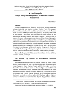 A Hard Bargain Foreign Policy and the Dynamics of the Putin-Kadyrov Relationship