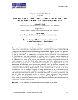Perilaku Masyarakat Dan Peranserta Pemerintah Daerah Dalam Pengelolaan Sampahissn Di Kota 1978 Tembilahan-5283