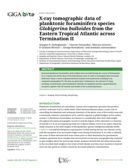 X-Ray Tomographic Data of Planktonic Foraminifera Species Globigerina Bulloides from the Eastern Tropical Atlantic Across Termination II Stergios D