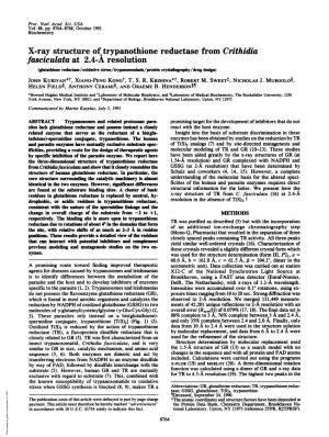Fasciculata at 2.4-A Resolution (Glutathione Reductase/Oxidative Stress/Trypanosomiasls/Protein Crystaoraphy/Drug Design) JOHN KURIYAN*T, XIANG-PENG Kongt, T