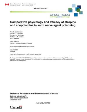 Comparative Physiology and Efficacy of Atropine and Scopolamine in Sarin Nerve Agent Poisoning
