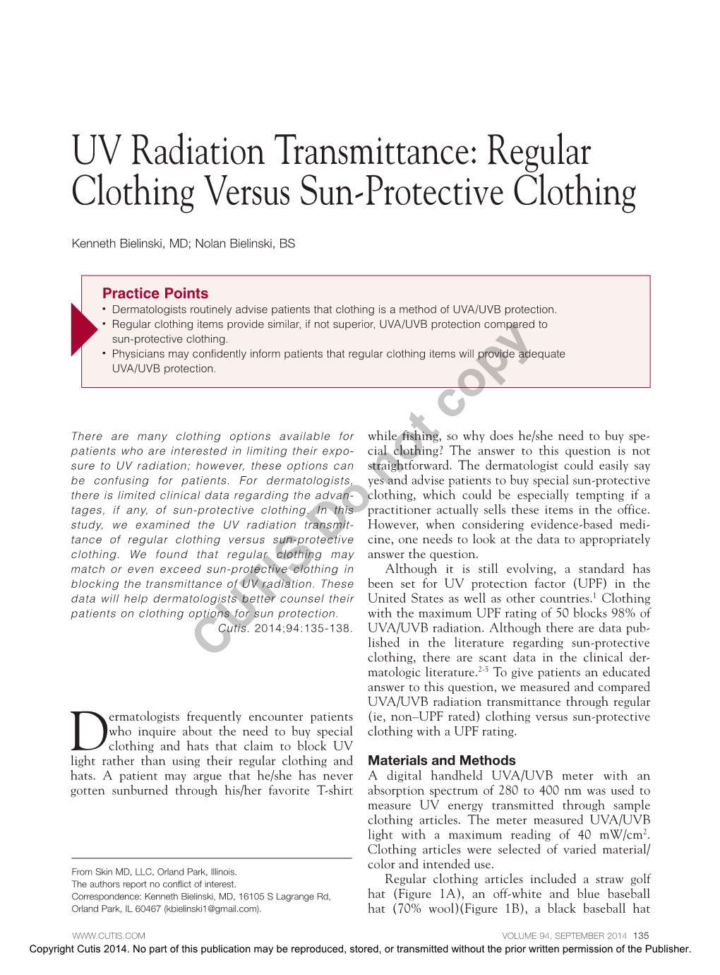 UV Radiation Transmittance: Regular Clothing Versus Sun-Protective Clothing