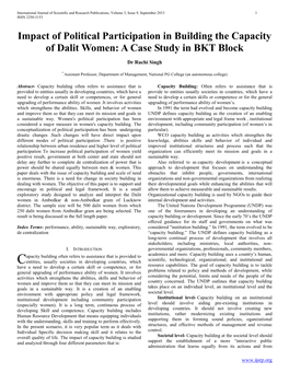 Impact of Political Participation in Building the Capacity of Dalit Women: a Case Study in BKT Block