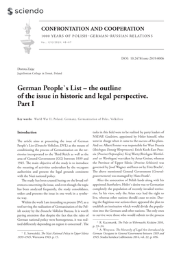 German People`S List – the Outline of the Issue in Historic and Legal Perspective