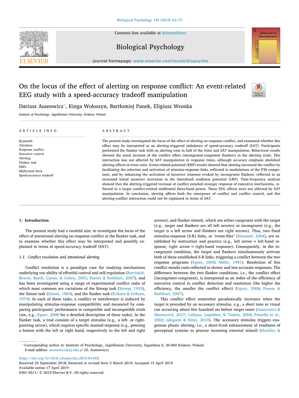 On the Locus of the Effect of Alerting on Response Conflict