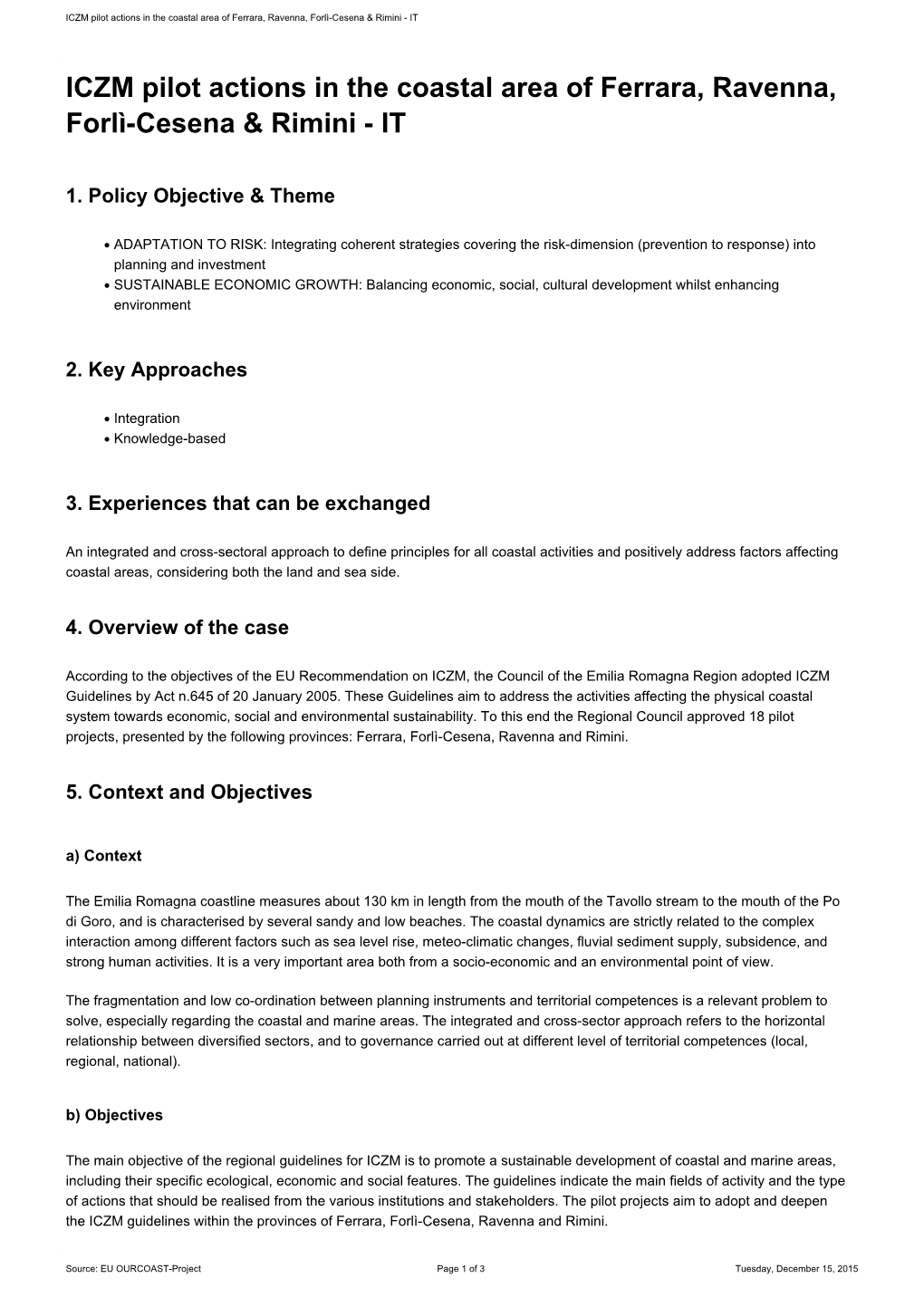 ICZM Pilot Actions in the Coastal Area of Ferrara, Ravenna, Forlì-Cesena & Rimini - IT