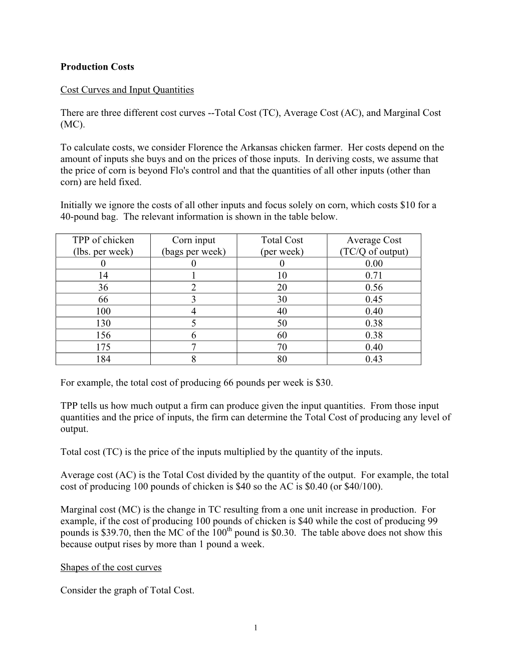 Production Costs Cost Curves and Input Quantities There Are