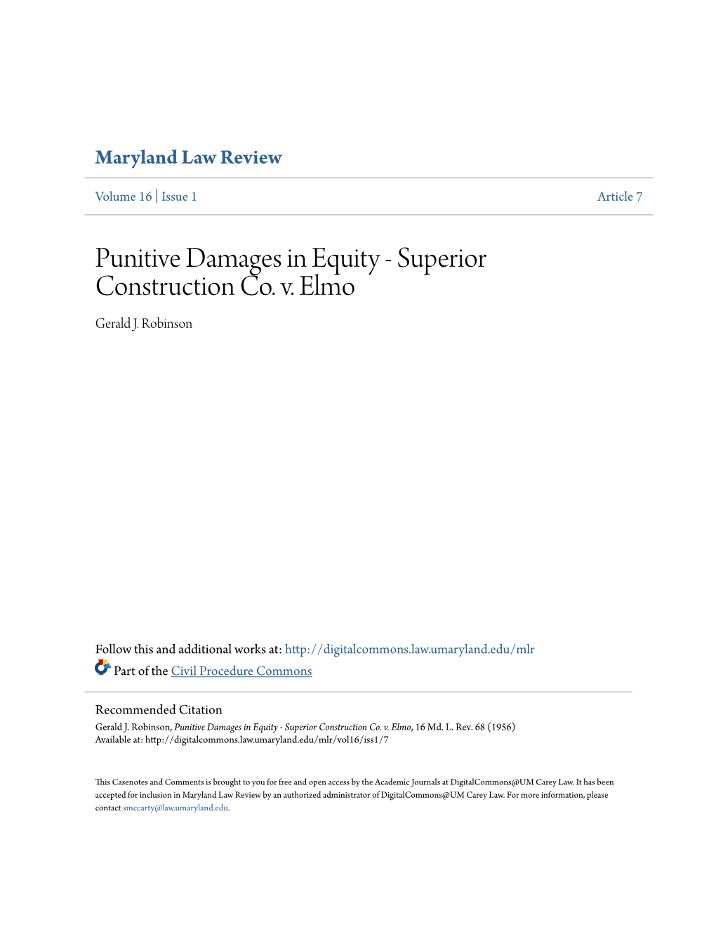 Punitive Damages in Equity - Superior Construction Co