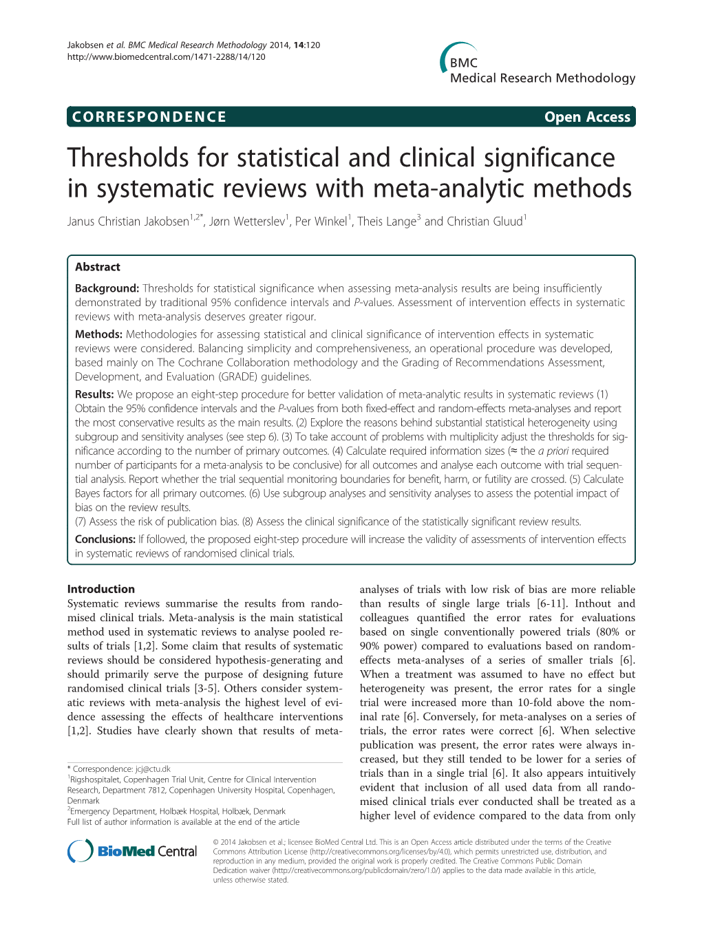 Thresholds for Statistical and Clinical Significance in Systematic Reviews with Meta-Analytic Methods