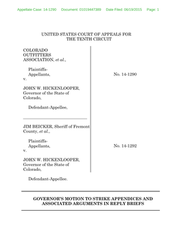 UNITED STATES COURT of APPEALS for the TENTH CIRCUIT COLORADO OUTFITTERS ASSOCIATION, Et Al., V. Plaintiffs- Appellants, No