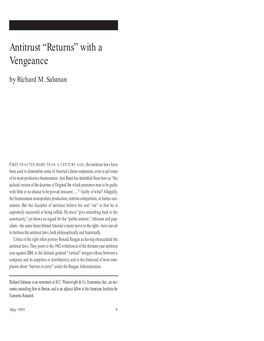 Antitrust “Returns” with a Vengeance by Richard M
