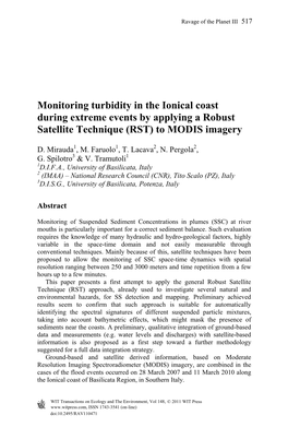 Monitoring Turbidity in the Ionical Coast During Extreme Events by Applying a Robust Satellite Technique (RST) to MODIS Imagery