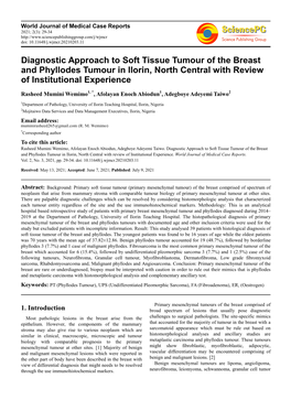 Diagnostic Approach to Soft Tissue Tumour of the Breast and Phyllodes Tumour in Ilorin, North Central with Review of Institutional Experience