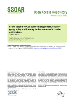 From Velebit to Casablanca: (Re)Construction of Geography and Identity in the Names of Croatian Enterprises