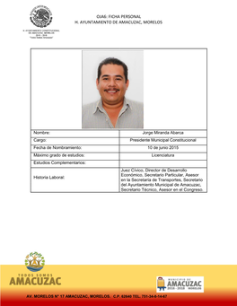 Oja6: Ficha Personal H. Ayuntamiento De Amacuzac, Morelos