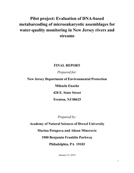 Pilot Project: Evaluation of DNA-Based Metabarcoding of Microeukaryotic Assemblages for Water-Quality Monitoring in New Jersey Rivers and Streams