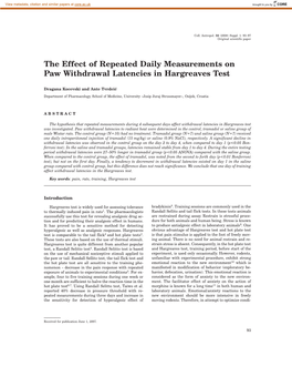 The Effect of Repeated Daily Measurements on Paw Withdrawal Latencies in Hargreaves Test
