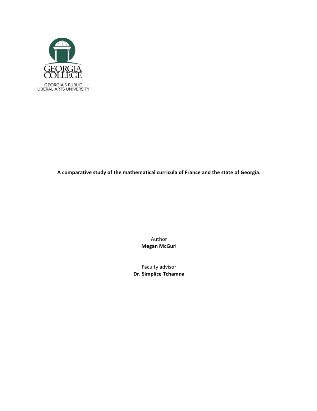 A Comparative Study of the Mathematical Curricula of France and the State of Georgia