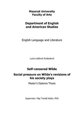 Department of English and American Studies Self-Censored Wilde Social