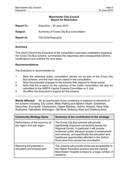 Report on the Cross City Bus Consultation to the Executive 30