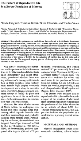 The Pattern of Reproductive Life in a Berber Population of Morocco