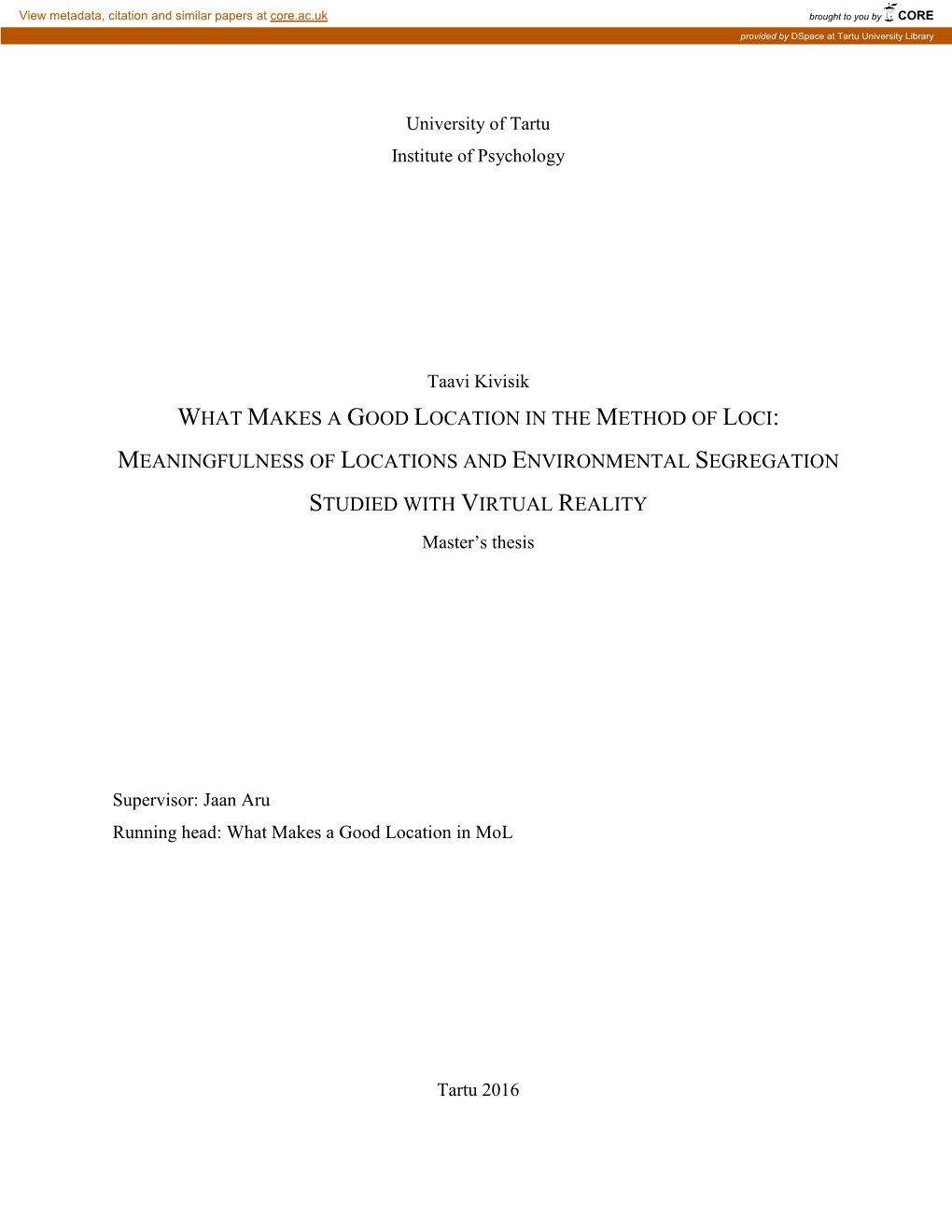 What Makes a Good Location in the Method of Loci