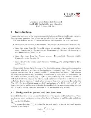 Common Probability Distributionsi Math 217 Probability and Statistics Prof