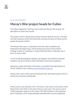Moray's War Project Heads for Cullen