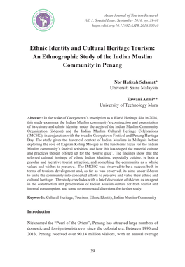 Ethnic Identity and Cultural Heritage Tourism: an Ethnographic Study of the Indian Muslim Community in Penang
