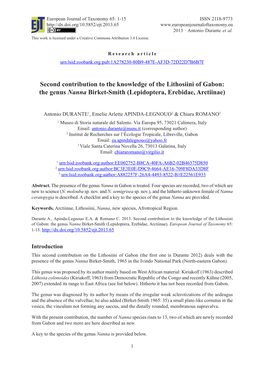 Second Contribution to the Knowledge of the Lithosiini of Gabon: the Genus Nanna Birket-Smith (Lepidoptera, Erebidae, Arctiinae)