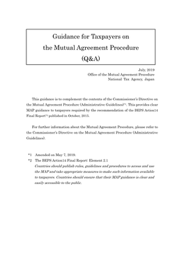 Guidance for Taxpayers on the Mutual Agreement Procedure (Q&A)