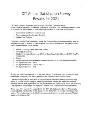 OIT Annual Satisfaction Survey Results for 2021